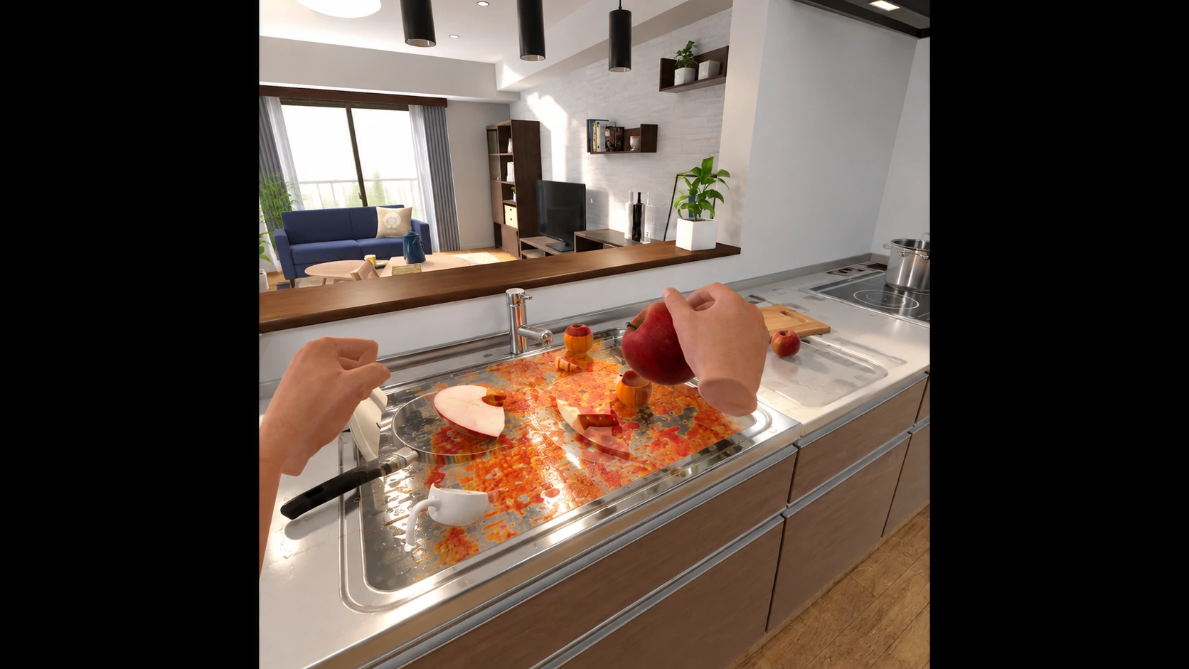 CONTAMINATION EXPOSURE / Picking up fruit and interacting with objects in the intermediate kitchen environment.